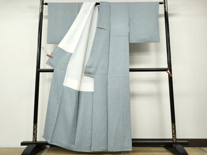 平和屋着物●上質な色無地　草花地紋　灰青色　正絹　逸品　CABE7133ut