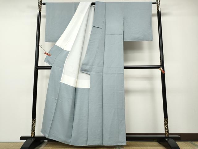 平和屋着物●上質な色無地　草花地紋　灰青色　正絹　逸品　CABE7133ut