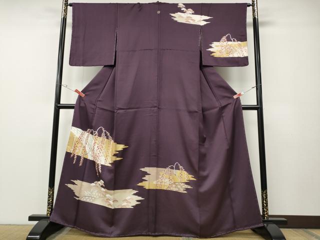 平和屋着物●訪問着　刺繍　渡橋枝垂れ花文　金彩　正絹　逸品　未使用　CABE7134ut