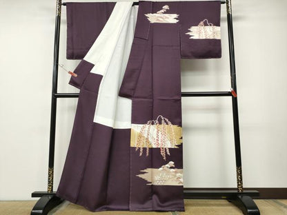 平和屋着物●訪問着　刺繍　渡橋枝垂れ花文　金彩　正絹　逸品　未使用　CABE7134ut