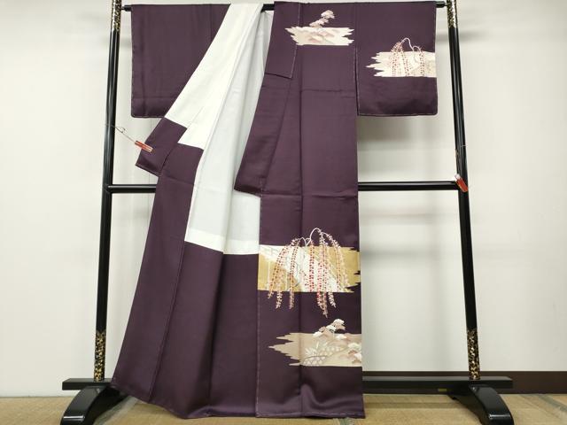 平和屋着物●訪問着　刺繍　渡橋枝垂れ花文　金彩　正絹　逸品　未使用　CABE7134ut
