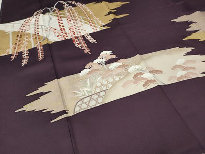 平和屋着物●訪問着　刺繍　渡橋枝垂れ花文　金彩　正絹　逸品　未使用　CABE7134ut