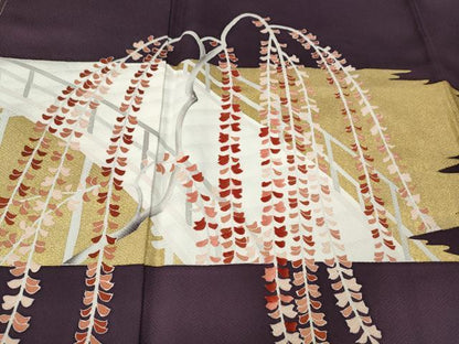 平和屋着物●訪問着　刺繍　渡橋枝垂れ花文　金彩　正絹　逸品　未使用　CABE7134ut