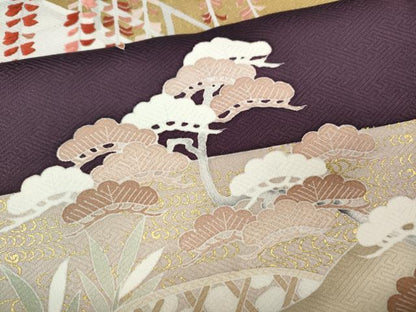 平和屋着物●訪問着　刺繍　渡橋枝垂れ花文　金彩　正絹　逸品　未使用　CABE7134ut