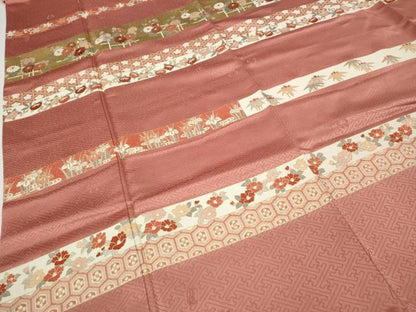 平和屋着物●十日町老舗ブランド　吉澤友禅　吾妻徳穂　訪問着　刺繍　横段草花文　金彩　正絹　逸品　CABE7138ut