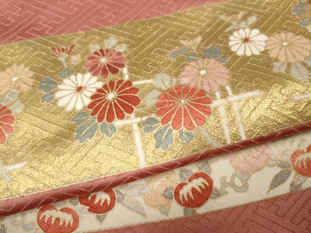 平和屋着物●十日町老舗ブランド　吉澤友禅　吾妻徳穂　訪問着　刺繍　横段草花文　金彩　正絹　逸品　CABE7138ut