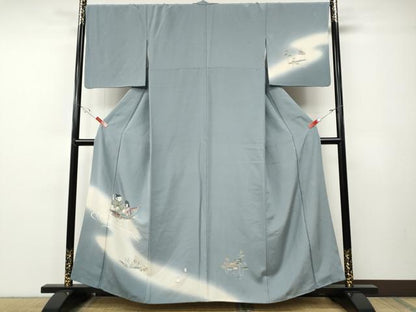 平和屋着物●訪問着　作家物　童子船草花文　暈し染め　正絹　逸品　CABE7139ut