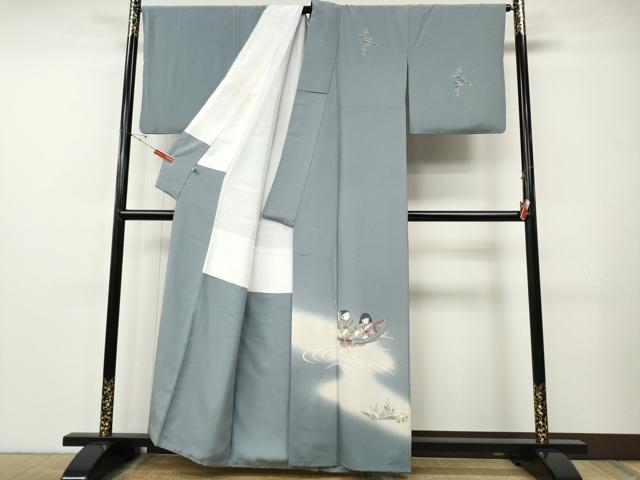 平和屋着物●訪問着　作家物　童子船草花文　暈し染め　正絹　逸品　CABE7139ut
