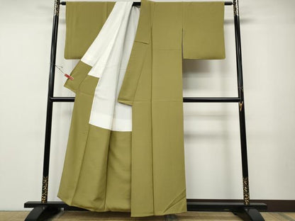 平和屋着物●上質な色無地　いろどり倶楽部　青朽葉色　反端付き　正絹　逸品　CABE7143ut