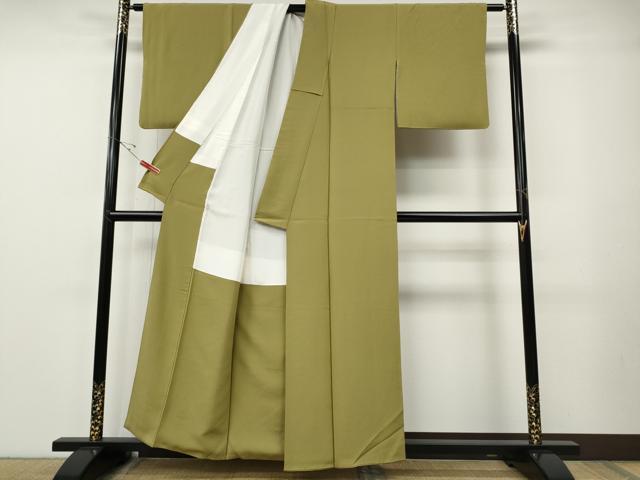 平和屋着物●上質な色無地　いろどり倶楽部　青朽葉色　反端付き　正絹　逸品　CABE7143ut