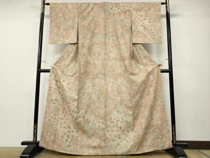 平和屋着物●訪問着　紬地　杢目絞り　枝葉文　三越扱い　正絹　逸品　CABE7146ut
