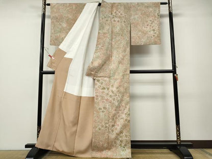 平和屋着物●訪問着　紬地　杢目絞り　枝葉文　三越扱い　正絹　逸品　CABE7146ut