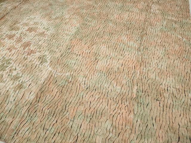 平和屋着物○訪問着 紬地 杢目絞り 枝葉文 三越扱い 正絹