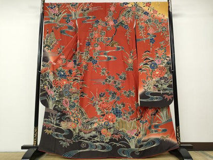 平和屋着物●手ざし京紅型染・宮崎紅型　宮崎良次　振袖　御所解花文　暈し染め　正絹　逸品　CABE7148ut