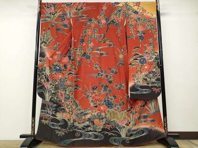 平和屋着物●手ざし京紅型染・宮崎紅型　宮崎良次　振袖　御所解花文　暈し染め　正絹　逸品　CABE7148ut