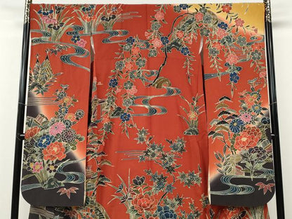平和屋着物●手ざし京紅型染・宮崎紅型　宮崎良次　振袖　御所解花文　暈し染め　正絹　逸品　CABE7148ut