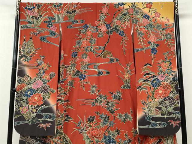 平和屋着物●手ざし京紅型染・宮崎紅型　宮崎良次　振袖　御所解花文　暈し染め　正絹　逸品　CABE7148ut