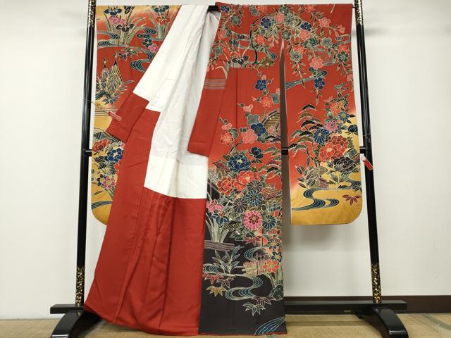 平和屋着物●手ざし京紅型染・宮崎紅型　宮崎良次　振袖　御所解花文　暈し染め　正絹　逸品　CABE7148ut