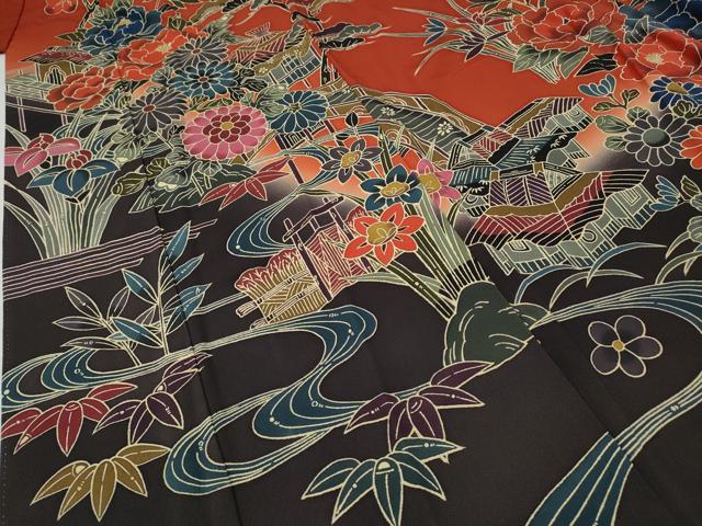 平和屋着物●手ざし京紅型染・宮崎紅型　宮崎良次　振袖　御所解花文　暈し染め　正絹　逸品　CABE7148ut