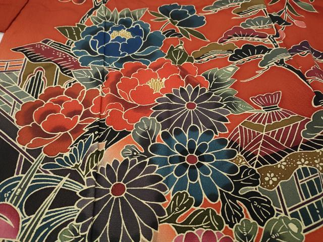 平和屋着物●手ざし京紅型染・宮崎紅型　宮崎良次　振袖　御所解花文　暈し染め　正絹　逸品　CABE7148ut