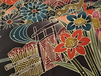 平和屋着物●手ざし京紅型染・宮崎紅型　宮崎良次　振袖　御所解花文　暈し染め　正絹　逸品　CABE7148ut