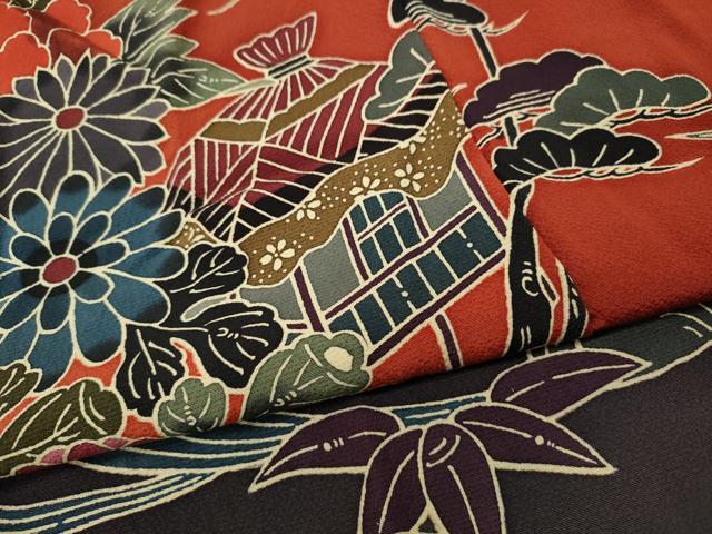 平和屋着物●手ざし京紅型染・宮崎紅型　宮崎良次　振袖　御所解花文　暈し染め　正絹　逸品　CABE7148ut