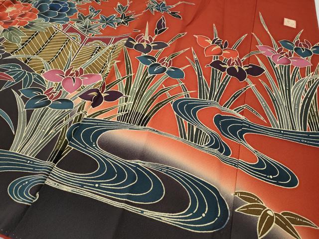平和屋着物●手ざし京紅型染・宮崎紅型　宮崎良次　振袖　御所解花文　暈し染め　正絹　逸品　CABE7148ut