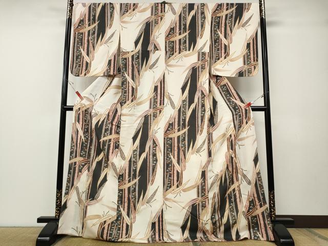 平和屋着物●上質な小紋　草花間道　金彩　鬼しぼ縮緬　鈴乃屋扱い　ロング丈　正絹　逸品　CABE7149ut 平和屋着物○上質な小紋 草花間道 金彩 鬼しぼ縮緬 鈴乃屋扱い