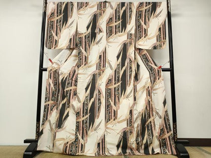平和屋着物●上質な小紋　草花間道　金彩　鬼しぼ縮緬　鈴乃屋扱い　ロング丈　正絹　逸品　CABE7149ut
