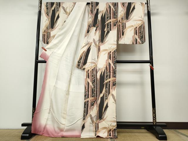平和屋着物●上質な小紋　草花間道　金彩　鬼しぼ縮緬　鈴乃屋扱い　ロング丈　正絹　逸品　CABE7149ut 平和屋着物○上質な小紋 草花間道 金彩 鬼しぼ縮緬 鈴乃屋扱い