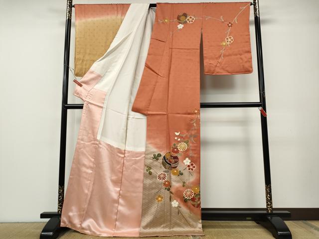 平和屋着物●中国三大刺繍　相良刺繍　訪問着　鞠花文　暈し染め　金彩　ロング丈　正絹　逸品　CABE7150ut