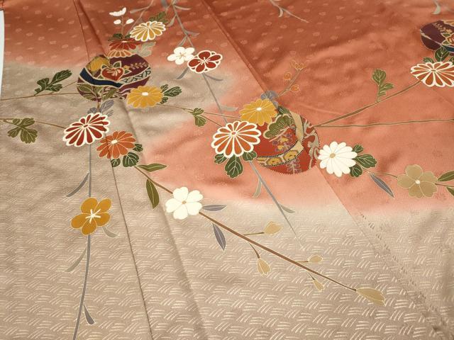 平和屋着物●中国三大刺繍　相良刺繍　訪問着　鞠花文　暈し染め　金彩　ロング丈　正絹　逸品　CABE7150ut