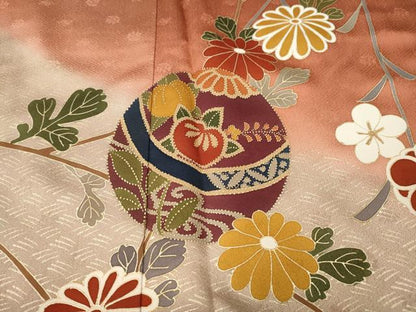 平和屋着物●中国三大刺繍　相良刺繍　訪問着　鞠花文　暈し染め　金彩　ロング丈　正絹　逸品　CABE7150ut