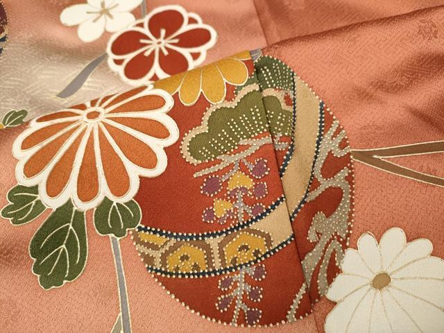 平和屋着物●中国三大刺繍　相良刺繍　訪問着　鞠花文　暈し染め　金彩　ロング丈　正絹　逸品　CABE7150ut