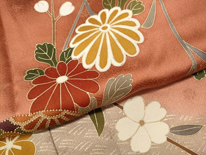 平和屋着物●中国三大刺繍　相良刺繍　訪問着　鞠花文　暈し染め　金彩　ロング丈　正絹　逸品　CABE7150ut