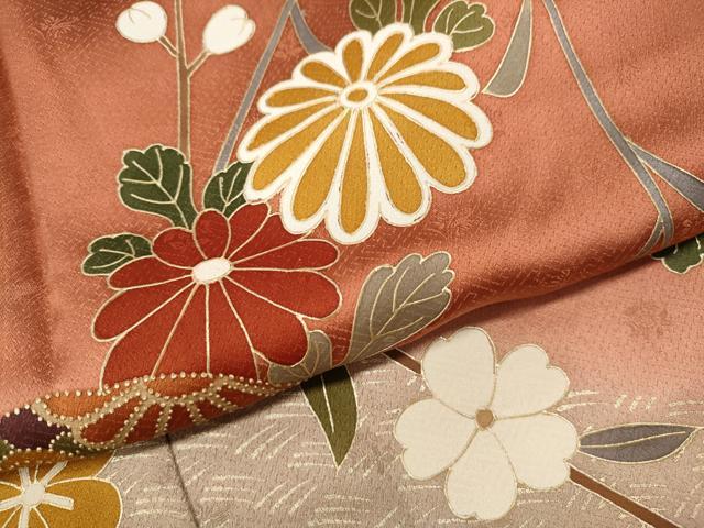 平和屋着物●中国三大刺繍　相良刺繍　訪問着　鞠花文　暈し染め　金彩　ロング丈　正絹　逸品　CABE7150ut