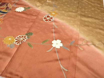 平和屋着物●中国三大刺繍　相良刺繍　訪問着　鞠花文　暈し染め　金彩　ロング丈　正絹　逸品　CABE7150ut