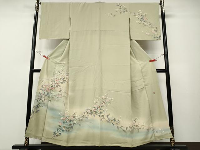 平和屋着物●訪問着　作家物　休み鳥枝花文　暈し染め　金彩　正絹　逸品　CABE7153ut