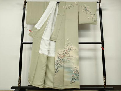 平和屋着物●訪問着　作家物　休み鳥枝花文　暈し染め　金彩　正絹　逸品　CABE7153ut