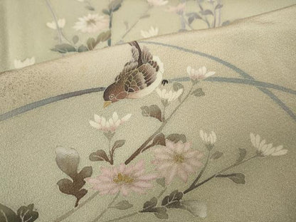 平和屋着物●訪問着　作家物　休み鳥枝花文　暈し染め　金彩　正絹　逸品　CABE7153ut