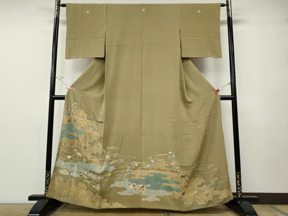 平和屋着物●千くさ染繍　色留袖　刺繍　エ霞飛鶴草花文　金彩　三越扱い　正絹　逸品　CABE7156ut