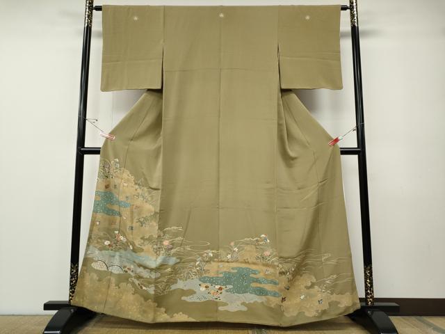 平和屋着物●千くさ染繍　色留袖　刺繍　エ霞飛鶴草花文　金彩　三越扱い　正絹　逸品　CABE7156ut