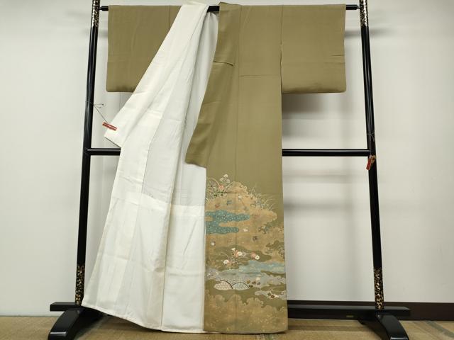 平和屋着物●千くさ染繍　色留袖　刺繍　エ霞飛鶴草花文　金彩　三越扱い　正絹　逸品　CABE7156ut
