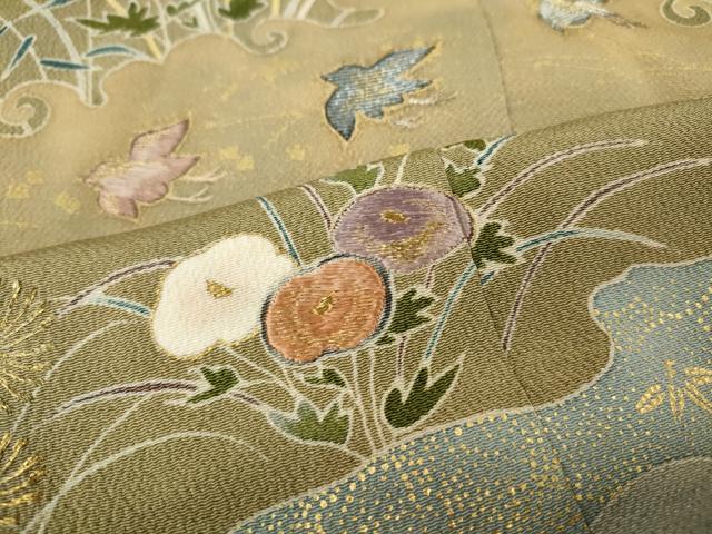 平和屋着物●千くさ染繍　色留袖　刺繍　エ霞飛鶴草花文　金彩　三越扱い　正絹　逸品　CABE7156ut