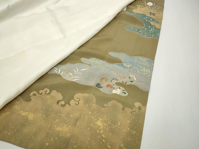 平和屋着物●千くさ染繍　色留袖　刺繍　エ霞飛鶴草花文　金彩　三越扱い　正絹　逸品　CABE7156ut