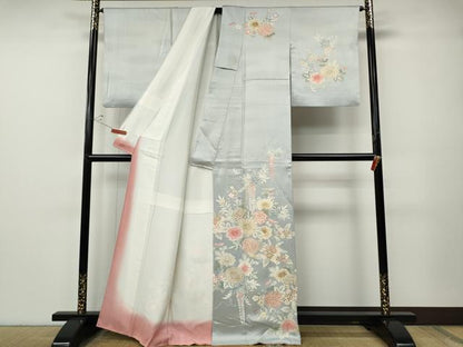 平和屋着物●訪問着　駒刺繍　草花尽くし　金彩　正絹　逸品　CABE7158ut