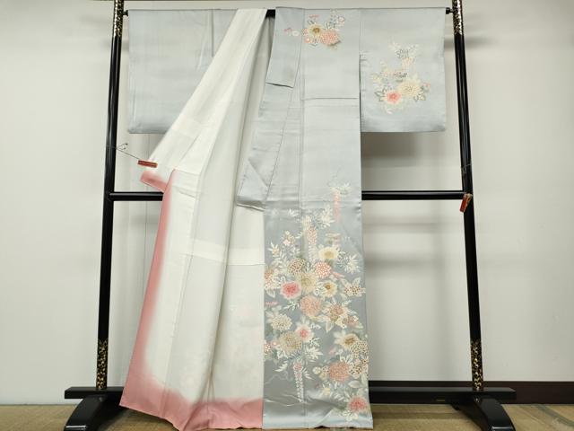 平和屋着物●訪問着　駒刺繍　草花尽くし　金彩　正絹　逸品　CABE7158ut
