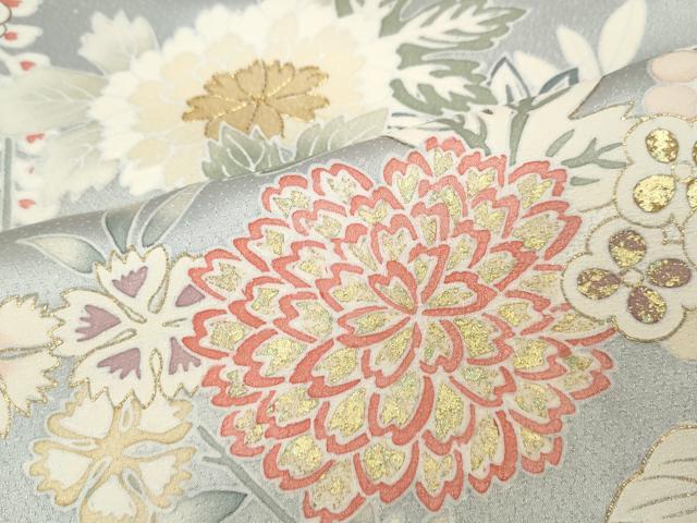 平和屋着物●訪問着　駒刺繍　草花尽くし　金彩　正絹　逸品　CABE7158ut