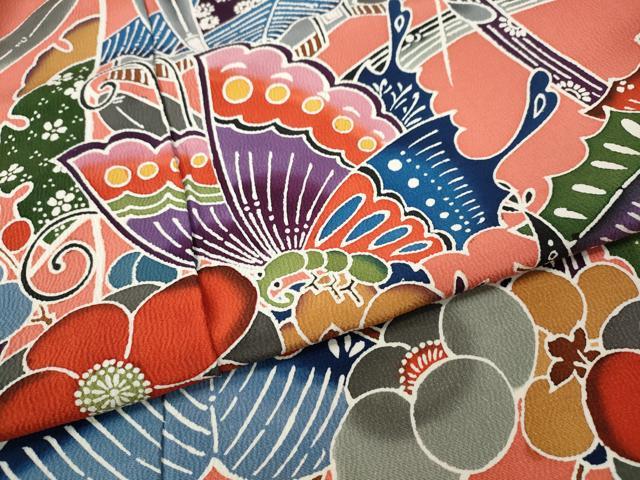 平和屋着物●豪華振袖　型染め　風景舞蝶花文　上代35万　仮絵羽　逸品　未使用　CABE7159ut
