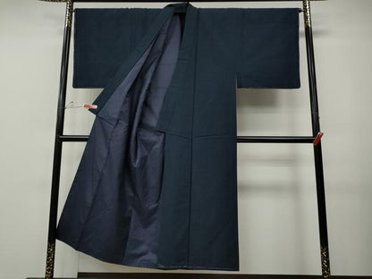 平和屋着物●男性　紬・髭紬羽織セット　留紺色　正絹　逸品　CABE7162ut